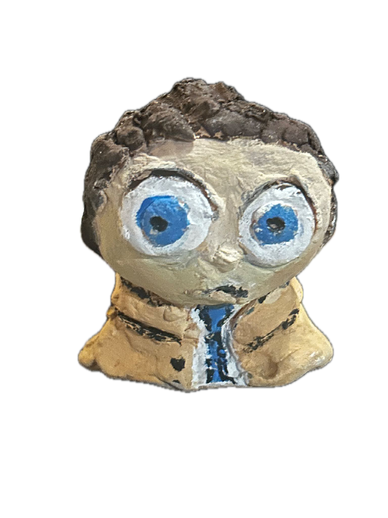 The first handmade Claystiel, sculpted with bright blue eyes